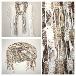 Scarf Yarn and Ribbon Beige Ivory Cream Off-White Tan Brown Neutral Colors S74